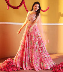 Embroidered Candy Pink Lehenga set-Pink-M