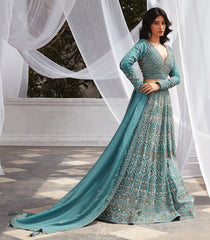 Serene Blue Embroidered Lehenga set-Blue-L