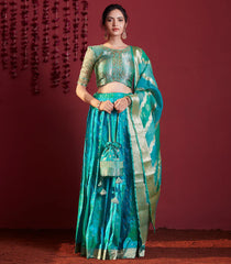 Aqua Green embroidered pure silk lehenga set -Aquamarine-S