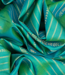 Aquamarine Handloom Soft Silk Saree With Floral & Vanki Stripes-Aquamarine