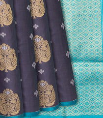 Dark Grey Handloom Soft Silk Saree With Floral Buttas-Dark Grey