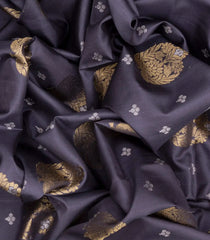 Dark Grey Handloom Soft Silk Saree With Floral Buttas-Dark Grey