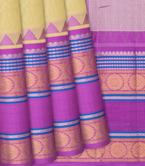 Yellow Handloom Chirala Soft Silk Saree With Purple Border-Yellow