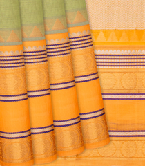 Cardamom Green Handloom Chirala Soft Silk Saree With Mustard Border-Cardamom Green