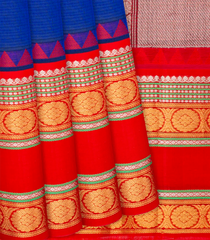 Blue Handloom Chirala Soft Silk Saree With Red Border-Blue