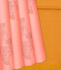 Peach Handloom Soft Silk Saree With Floral Motifs-Peach