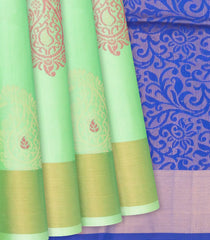 Light Green Handloom Soft Silk Saree With Mango Buttas-Light Green