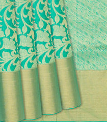 Aquamarine Handloom Soft Silk Saree With Floral Vine Motifs-Aquamarine