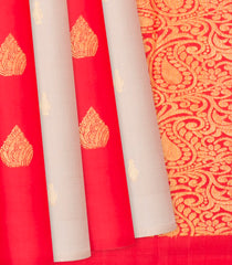 Red Handloom Partly Soft Silk Saree With Buttas-Red