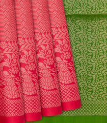 Hot Pink Handloom Soft Silk Saree With Peacock Floral Motifs-Hot Pink