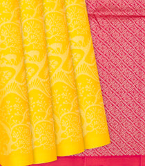 Yellow Handloom Soft Silk Saree With Deer Motifs-Yellow