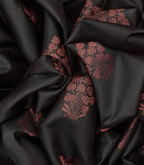 Black Handloom Soft Silk Saree With Floral Buttas-Black