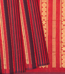 Crimson Handloom Soft Silk Saree With Meena Stripes-Crimson