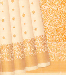 Cream Handloom Soft Silk Saree With Floral Motifs-Cream