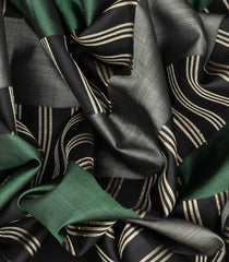 Black Handloom Soft Silk Saree With Stripes-Black