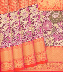 Peach Handloom Soft Silk saree With Floral Motifs-Peach