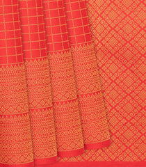 Red Handloom Soft Silk saree With Checks-Red