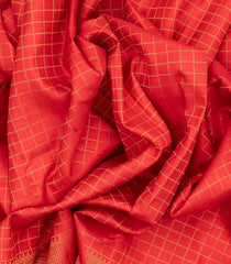 Red Handloom Soft Silk saree With Checks-Red