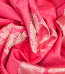 Bubble-gum Pink Handloom Soft Silk Saree With Annam Buttas & Stripes-BubbleGum Pink