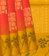 Dark Peach Handloom Soft Silk Saree With Floral Buttas-Dark Peach