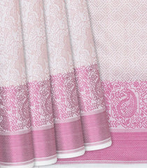 Off White Handloom Soft Silk Saree With Peacock Motifs-Off White