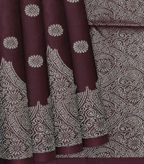 Dark Brown Handloom Soft Silk Saree With Floral Buttas-Dark Brown