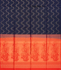 Midnight Blue Handloom Soft Silk Saree With Triangle Motifs-Midnight Blue