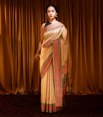 Cream Handloom Soft Silk Saree With Stripes-Cream