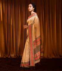 Cream Handloom Soft Silk Saree With Stripes-Cream