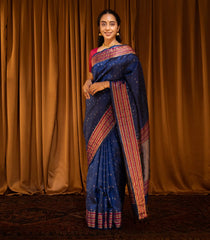 Blue Handloom Soft Silk Saree With Square Buttas -Blue