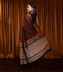 Brown & Black Handloom Soft Silk Saree With Stripes-Brown