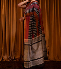 Brown & Black Handloom Soft Silk Saree With Stripes-Brown