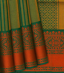 Green Handloom Soft Silk Saree With Stripes-Green