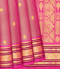 Hot Pink Handloom Soft Silk Saree With Stripes & Buttas-Hot Pink