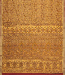 Sandal Printed Silk Saree With Floral Motifs & Zari Border-PS0986