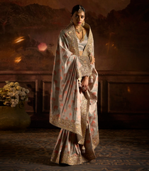Grey Woven Blended Satin Saree With Heavy Zardosi Work-BL4044