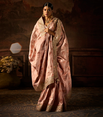 Dusty Pink Woven Blended Satin Saree With Heavy Zardosi Work-BL4043