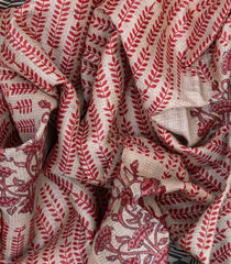 Off White Handloom Tussar Silk Saree With Printed Motifs On Checks-Off White