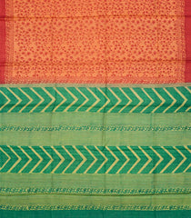 Peach Handloom Tussar Silk Saree With Printed Floral Motif-Peach