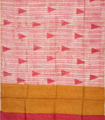 Light Peach Handloom Tussar Silk Saree With Printed Motifs on Checks-Light Peach