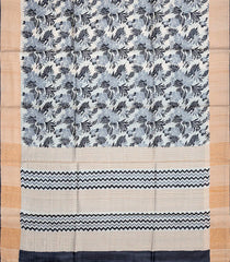 Cream Handloom Tussar Silk Saree With Printed Floral Motifs-Cream