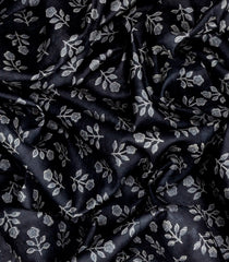 Black Handloom Tussar Silk Saree With Printed Floral Motifs-Black