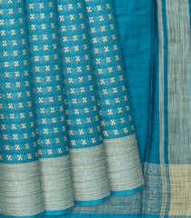 Steel Blue Woven Tussar Silk Saree With Cross Motifs-Steel Blue