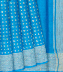 Light Blue Woven Tussar Silk Saree With Cross Motifs-Light Blue