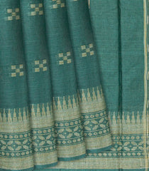 Sea Green Woven Tussar Silk Saree With Cross Buttas-Sea Green