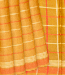 Mustard Handwoven Tussar Silk Saree With Stripes-Mustard