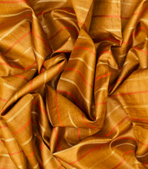 Mustard Handwoven Tussar Silk Saree With Stripes-Mustard