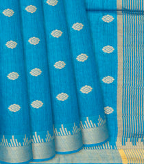 Cyan Handwoven Tussar Silk Saree With Floral Motifs-Cyan