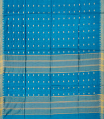 Cyan Handwoven Tussar Silk Saree With Floral Motifs-Cyan