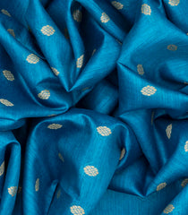 Cyan Handwoven Tussar Silk Saree With Floral Motifs-Cyan